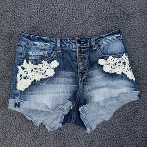Juniors Mudd Jean High Waisted Shorts With Lace